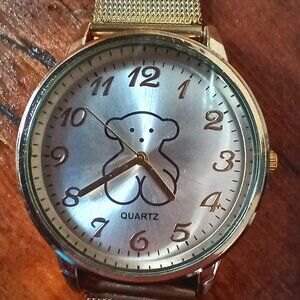 Cute retro gold-tone Teddy Bear Quartz Watch - preowned - working - READ!